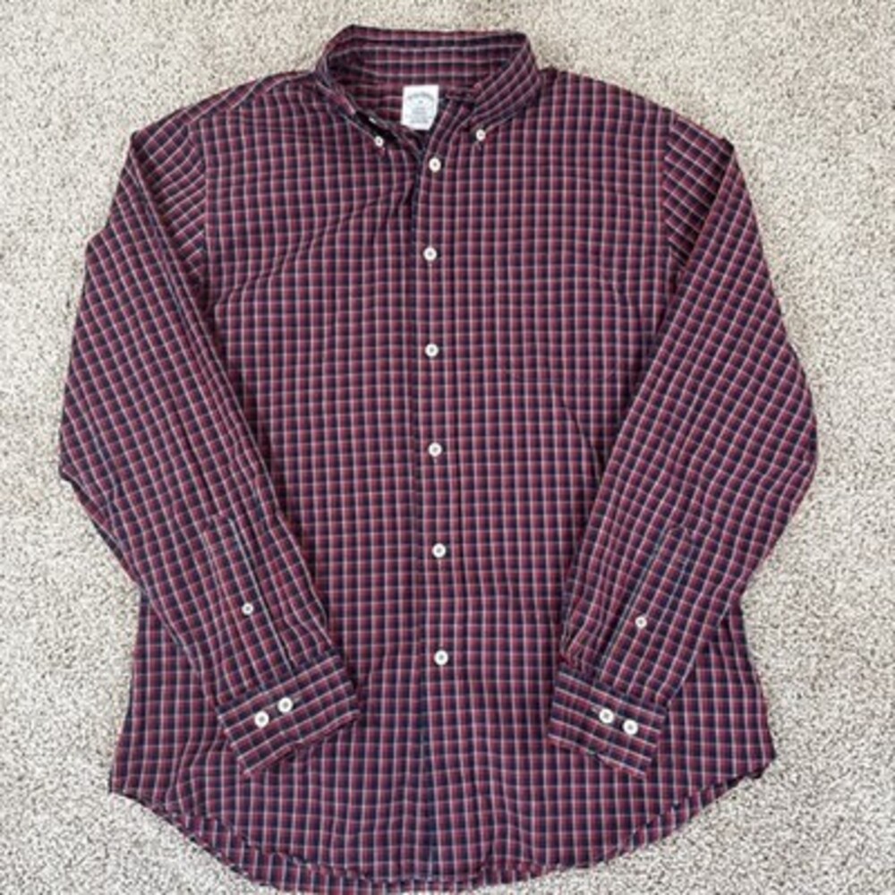 Brooks Brothers Men's Long Sleeve Regent Fit Plaid Shirt, Button Down Blue/Red M